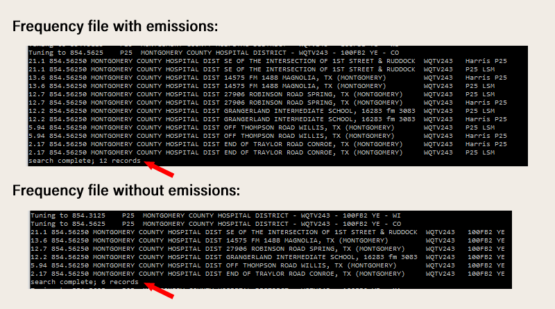 example of FMP console listing frequency information